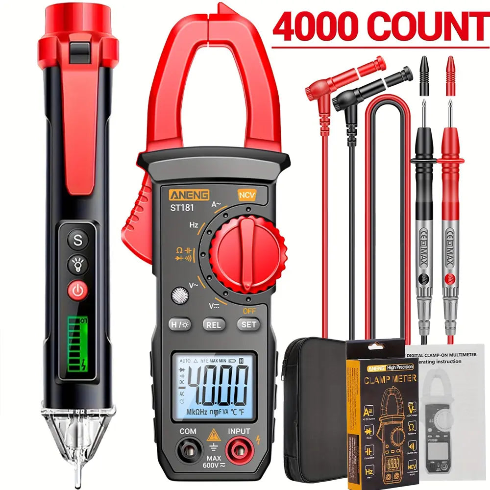 ST180/ST181 Digital Clamp Meter | 4000 Count, NCV, AC/DC Voltage & Current Tester with Measuring Pen