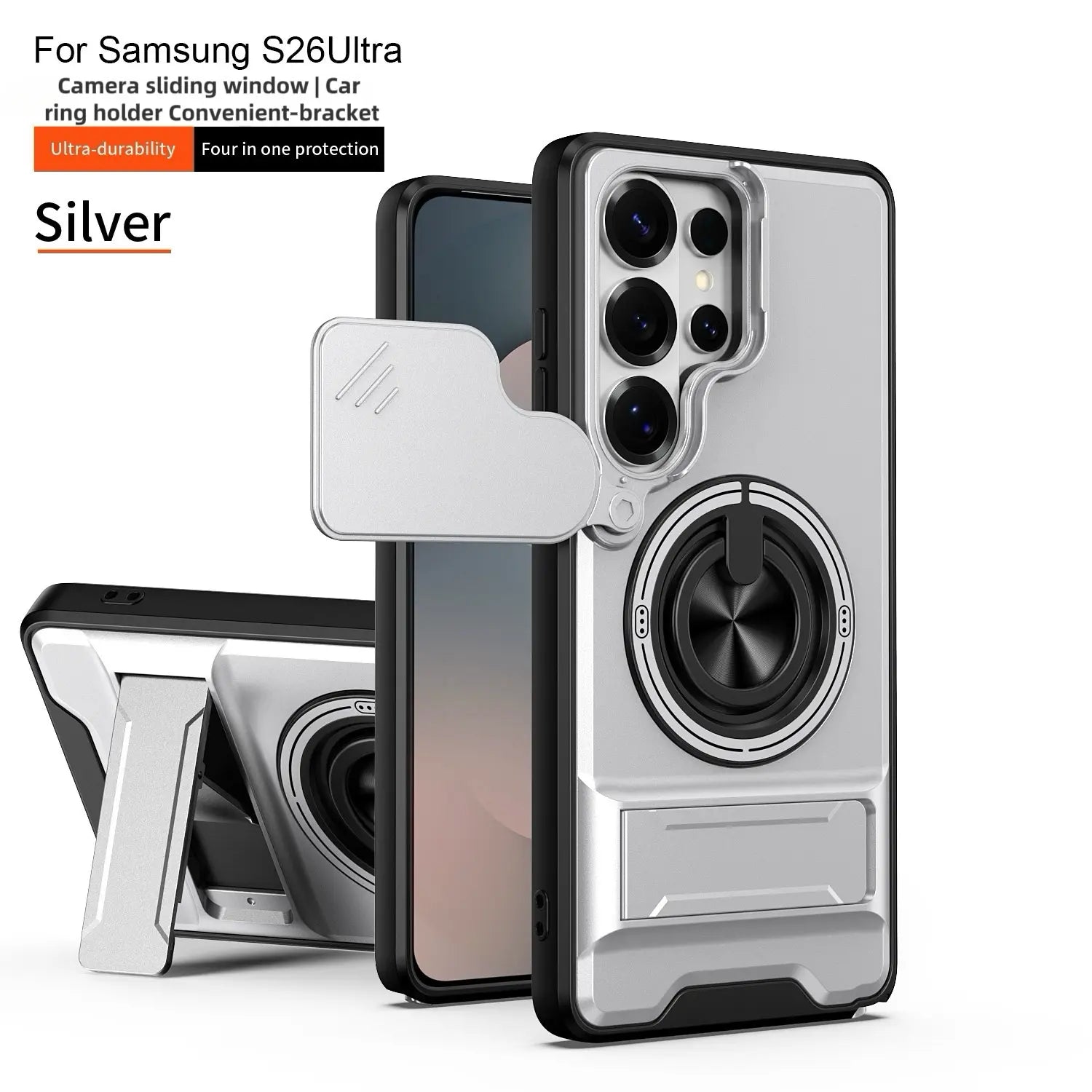 Rotating Ring Phone Case, Compatible with Samsung 25/24/23/22/21 Ultra, High-End Design, Practical Stand Case, TPU+PC Armor Shell, with Camera Protector, Unisex, Military-Grade Protective Case