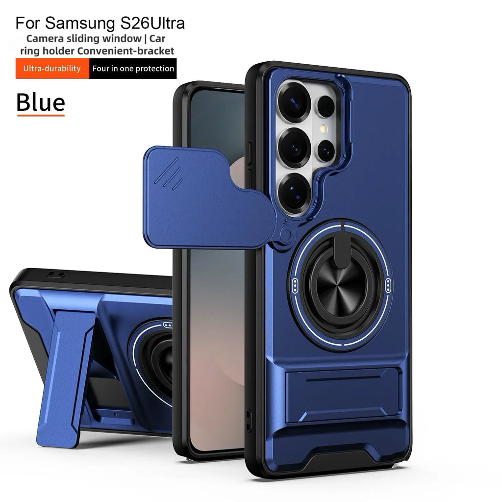Rotating Ring Phone Case, Compatible with Samsung 25/24/23/22/21 Ultra, High-End Design, Practical Stand Case, TPU+PC Armor Shell, with Camera Protector, Unisex, Military-Grade Protective Case