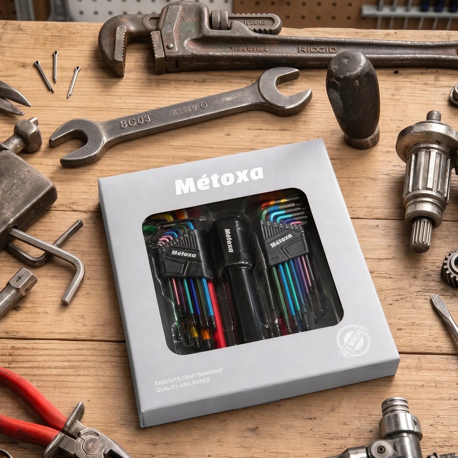 【Father'S Day Gift】Metoxa 27Pc Premium Color-Coded Ball End Hex Key Allen Wrench Set (Metric, SAE) with T-Handle Speed Wrench, Professional Hand Tool Set#Summervibes