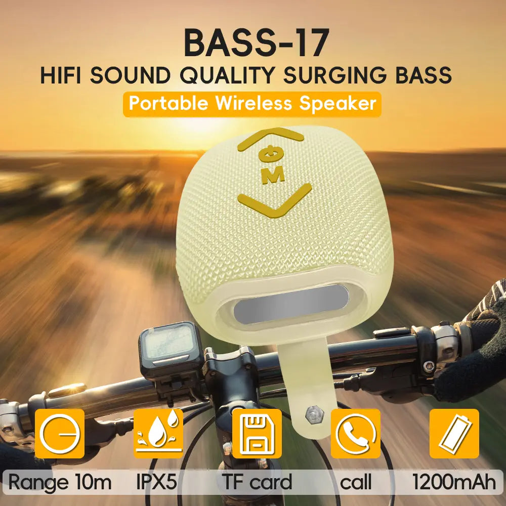Bass-17 Wireless Cycling Speaker | Powerful 7W Stereo Sound, Deep Bass, IPX5 Waterproof & 10-Hour Battery Life