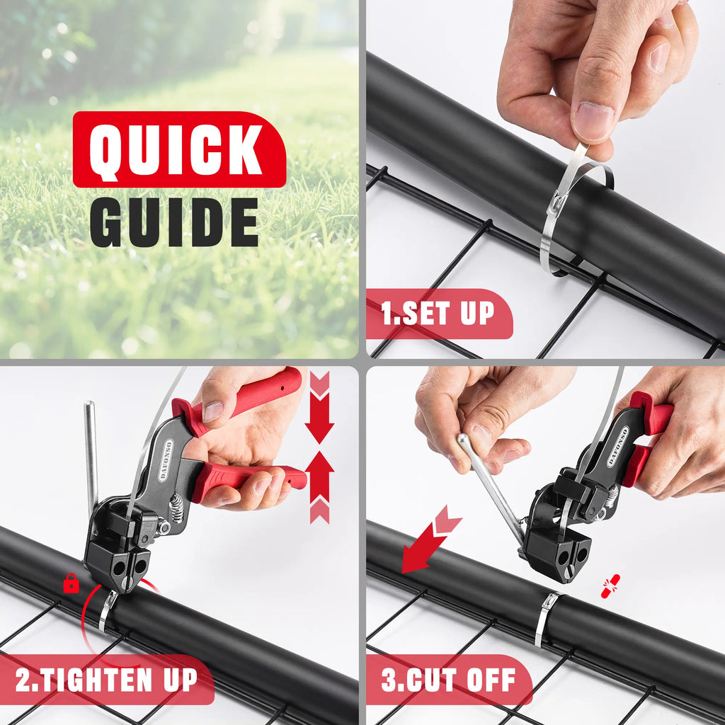 Stainless Steel Cable Tie Gun Kit-100Pcs 11.8 Inches 304 Heavy Duty Metal Zip Ties, 200LBS Tensile Strength & UV Resistant-For Fence, Exhaust Pipe, Chicken Coop & Industrial Use