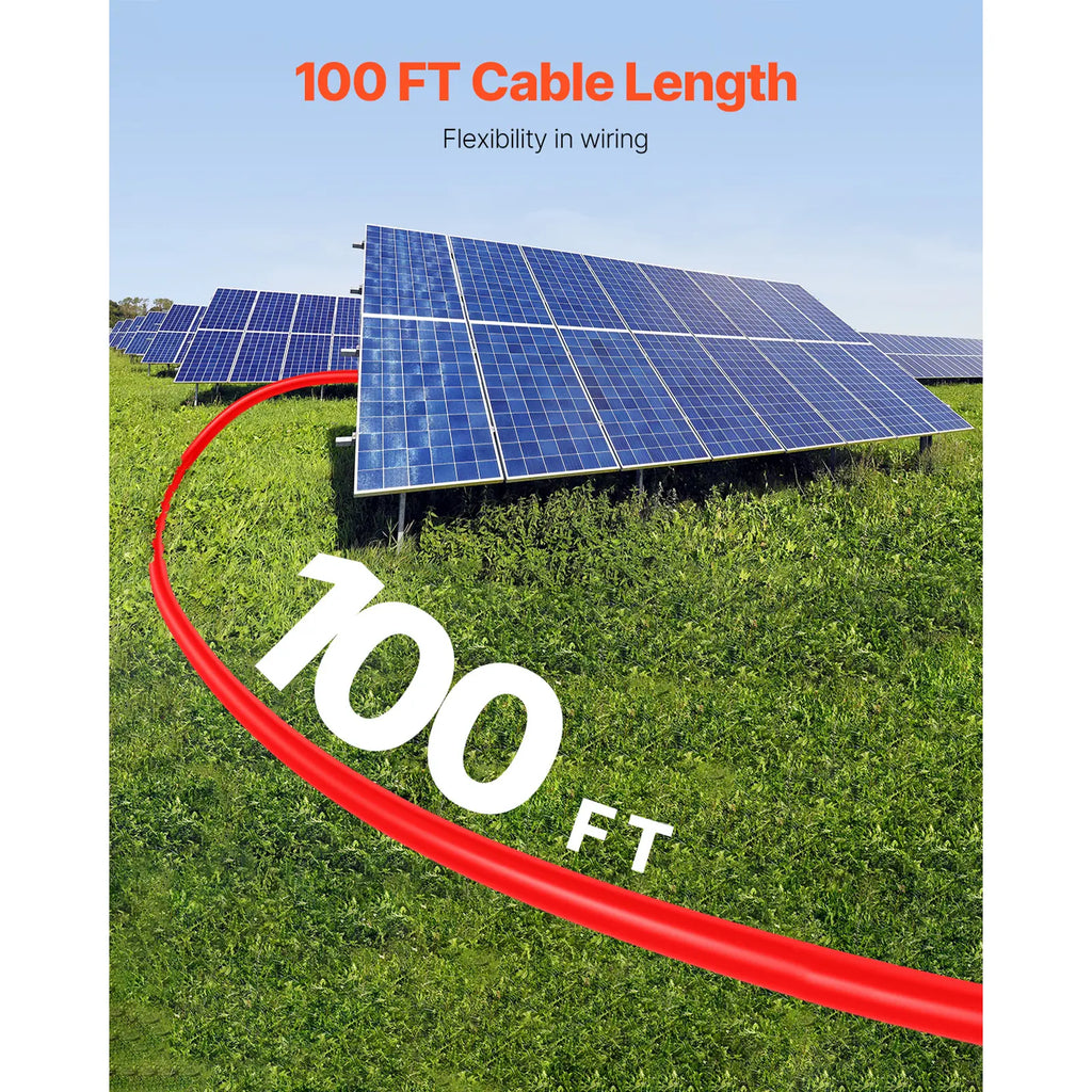 【Fathersdaygift】Vevor 100FT Solar Panel Extension Cable, 10AWG Solar Extension Cable Wire with Female & Male Waterproof Connectors, 6Mm² PV Cable for Home, Ship and RV Solar Panels, 100FT Black + 100FT Red (Set of 2)