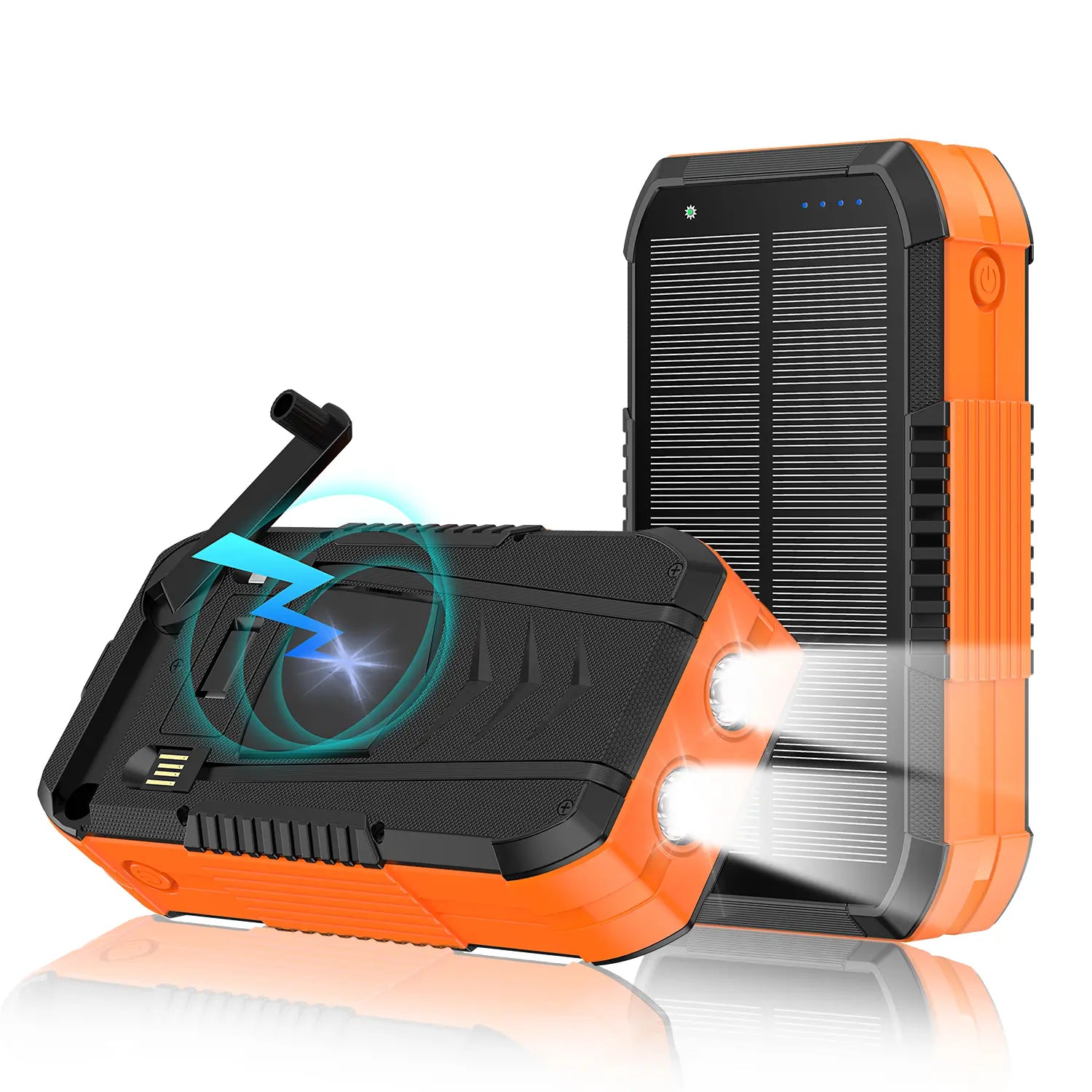 80000Mah Solar Power Bank with Hand Crank | Built-In Input & Output Cables | Dual USB Outputs | Dual Input Ports | LED Flashlight | Compass | Heavy-Duty Design for Outdoor & Emergency Use