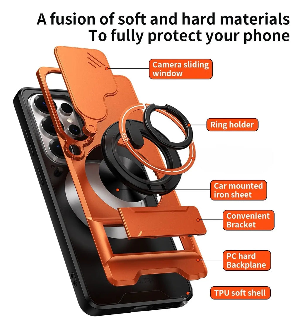 Rotating Ring Phone Case, Compatible with Samsung 25/24/23/22/21 Ultra, High-End Design, Practical Stand Case, TPU+PC Armor Shell, with Camera Protector, Unisex, Military-Grade Protective Case