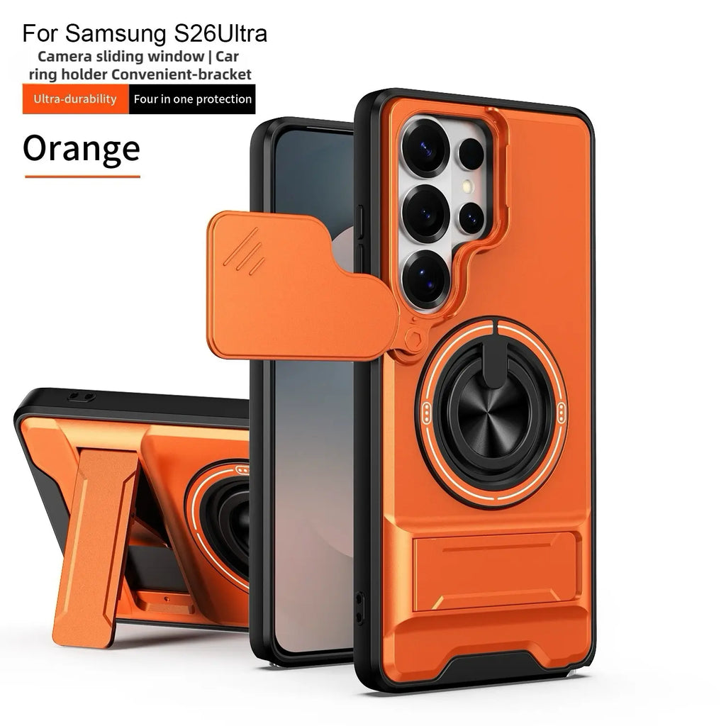 Rotating Ring Phone Case, Compatible with Samsung 25/24/23/22/21 Ultra, High-End Design, Practical Stand Case, TPU+PC Armor Shell, with Camera Protector, Unisex, Military-Grade Protective Case