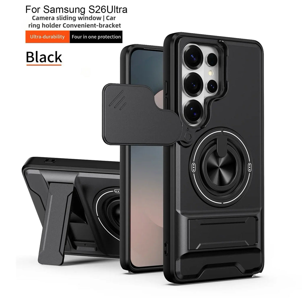 Rotating Ring Phone Case, Compatible with Samsung 25/24/23/22/21 Ultra, High-End Design, Practical Stand Case, TPU+PC Armor Shell, with Camera Protector, Unisex, Military-Grade Protective Case