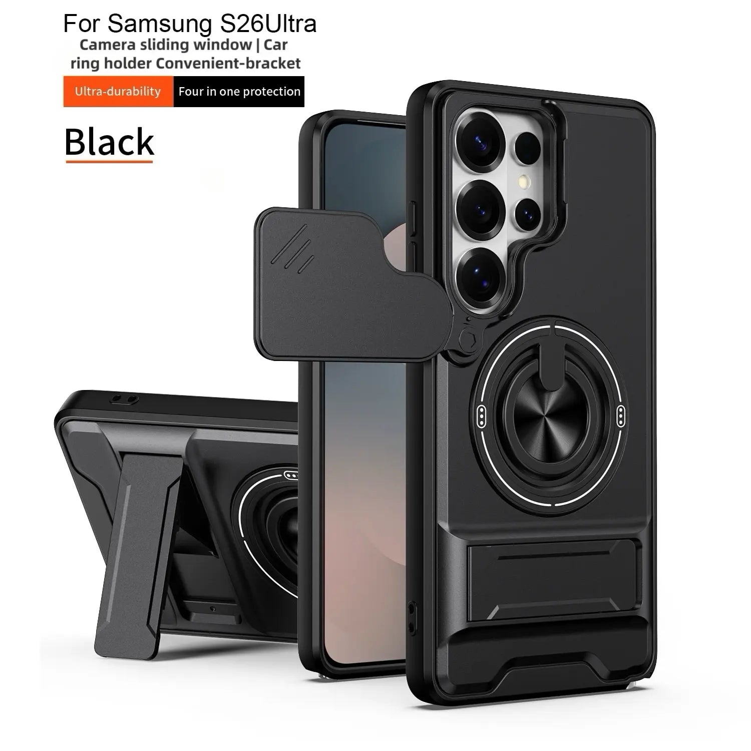 Rotating Ring Phone Case, Compatible with Samsung 25/24/23/22/21 Ultra, High-End Design, Practical Stand Case, TPU+PC Armor Shell, with Camera Protector, Unisex, Military-Grade Protective Case