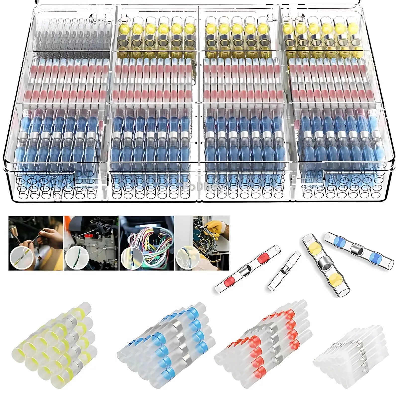 320Pcs / 640Pcs / 900Pcs Solder Seal Wire Connector Kit – Heat-Shrink Butt Conn, Waterproof Elec Terminals for Auto, Marine, DIY Wiring, Weatherproof Solder Sleeves, Car Repair, Boat, RV, No-Crimp Quick Fix
