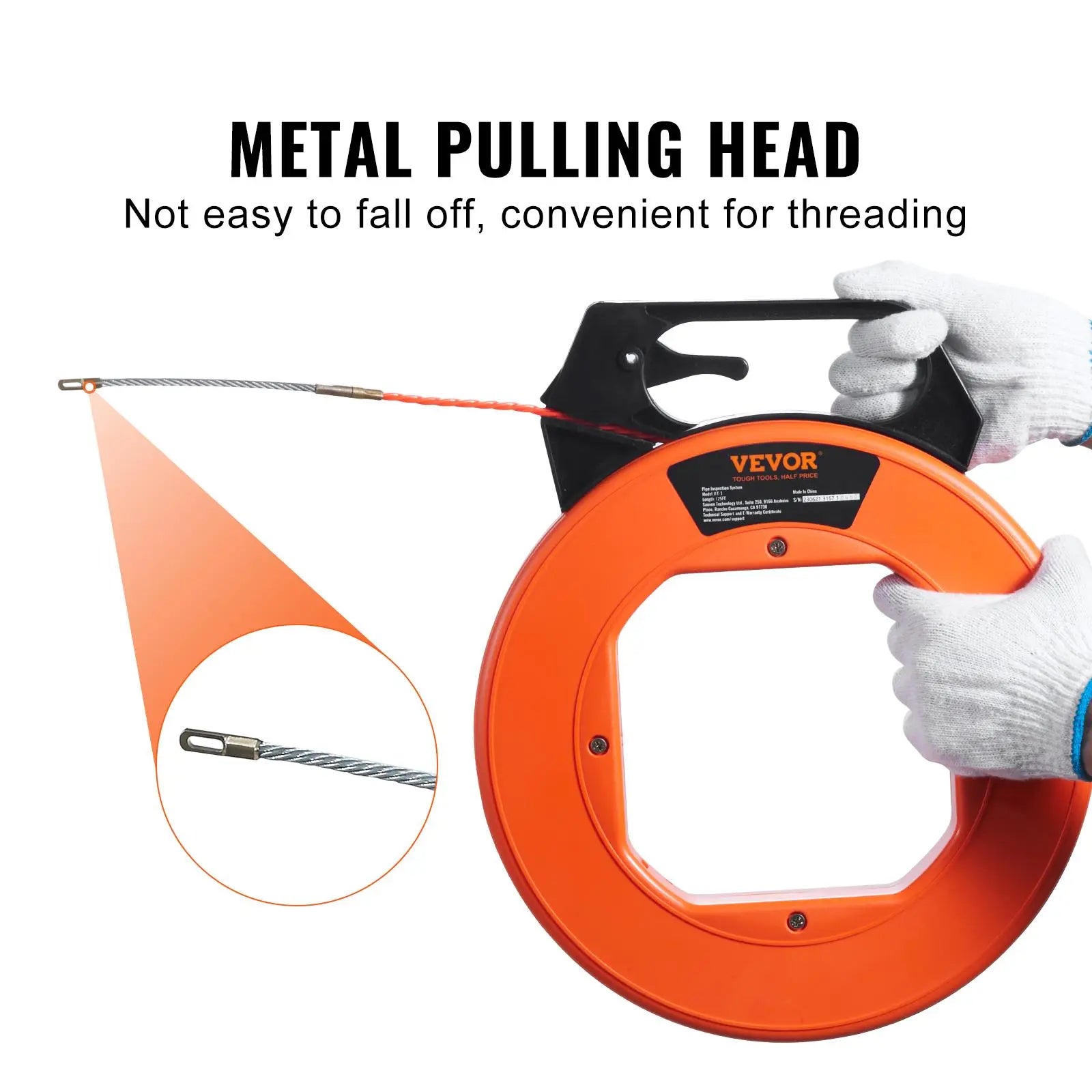 【Fathersdaygift】Vevor Fish Tape, 125-Foot, 3/16-Inch, PET Wire Puller with Optimized Housing and Handle, Easy-To-Use Cable Puller Tool, Flexible Wire Fishing Tools for Walls and Electrical Conduit, Non-Conductive