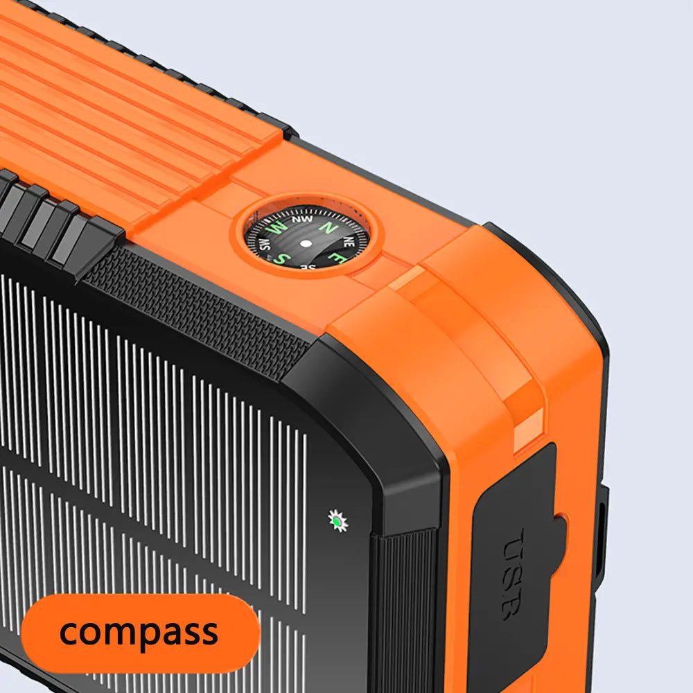 80000Mah Solar Power Bank with Hand Crank | Built-In Input & Output Cables | Dual USB Outputs | Dual Input Ports | LED Flashlight | Compass | Heavy-Duty Design for Outdoor & Emergency Use