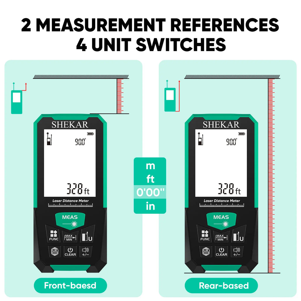 SHEKAR 328ft Digital Laser Distance Measure with Angle Sensor, Area & Volume Calculator