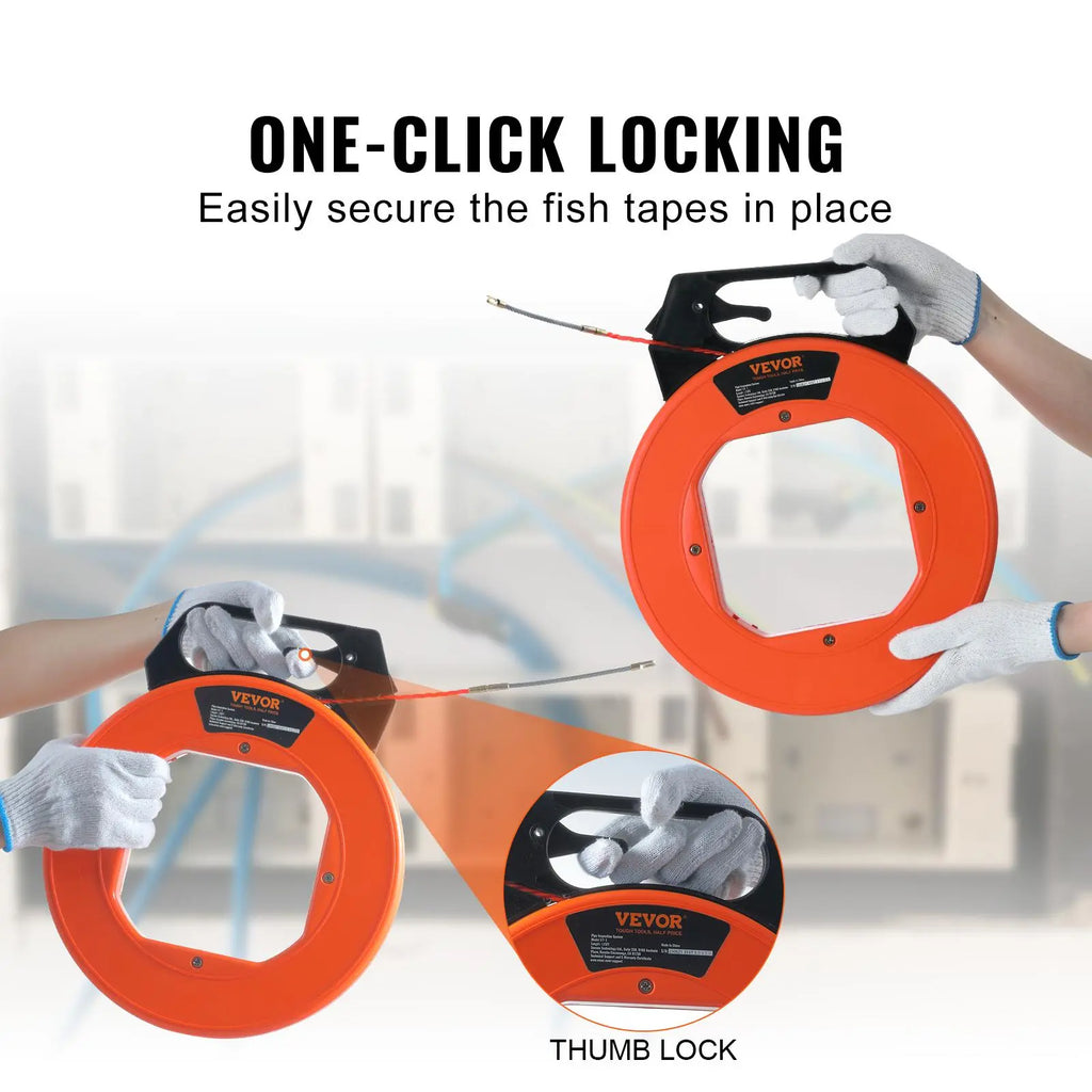 【Fathersdaygift】Vevor Fish Tape, 125-Foot, 3/16-Inch, PET Wire Puller with Optimized Housing and Handle, Easy-To-Use Cable Puller Tool, Flexible Wire Fishing Tools for Walls and Electrical Conduit, Non-Conductive