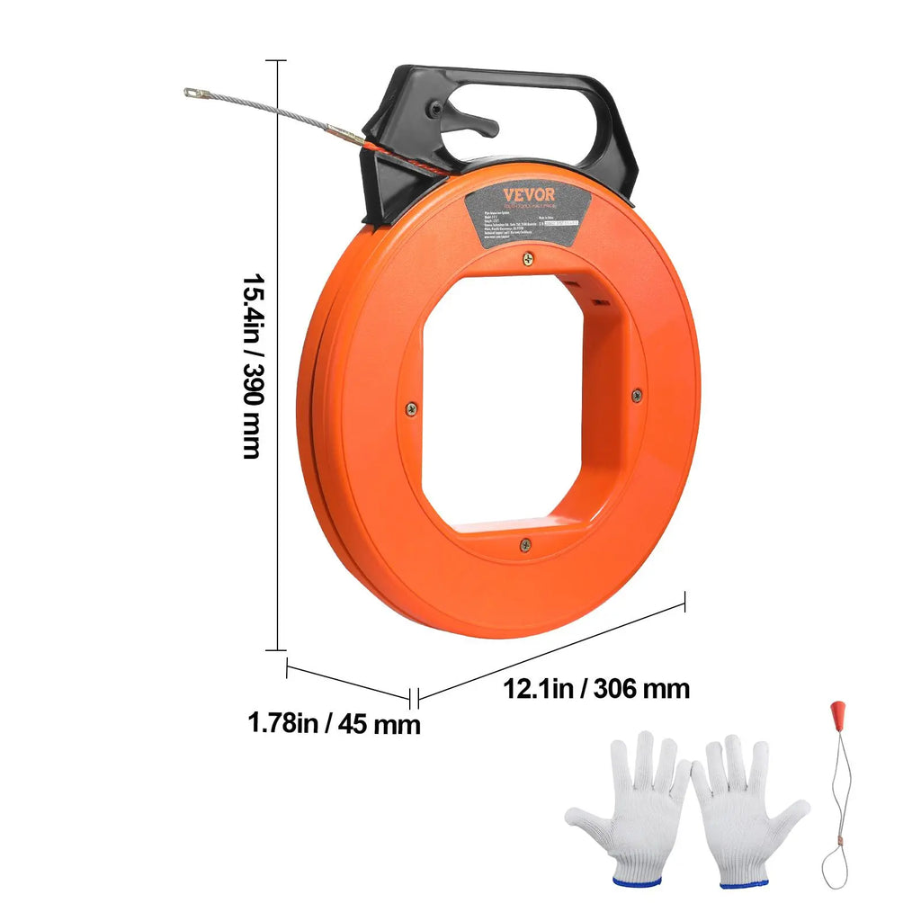 【Fathersdaygift】Vevor Fish Tape, 125-Foot, 3/16-Inch, PET Wire Puller with Optimized Housing and Handle, Easy-To-Use Cable Puller Tool, Flexible Wire Fishing Tools for Walls and Electrical Conduit, Non-Conductive