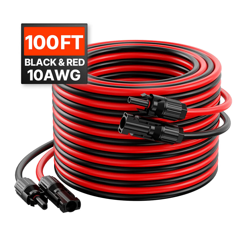 【Fathersdaygift】Vevor 100FT Solar Panel Extension Cable, 10AWG Solar Extension Cable Wire with Female & Male Waterproof Connectors, 6Mm² PV Cable for Home, Ship and RV Solar Panels, 100FT Black + 100FT Red (Set of 2)