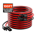 【Fathersdaygift】Vevor 100FT Solar Panel Extension Cable, 10AWG Solar Extension Cable Wire with Female & Male Waterproof Connectors, 6Mm² PV Cable for Home, Ship and RV Solar Panels, 100FT Black + 100FT Red (Set of 2)