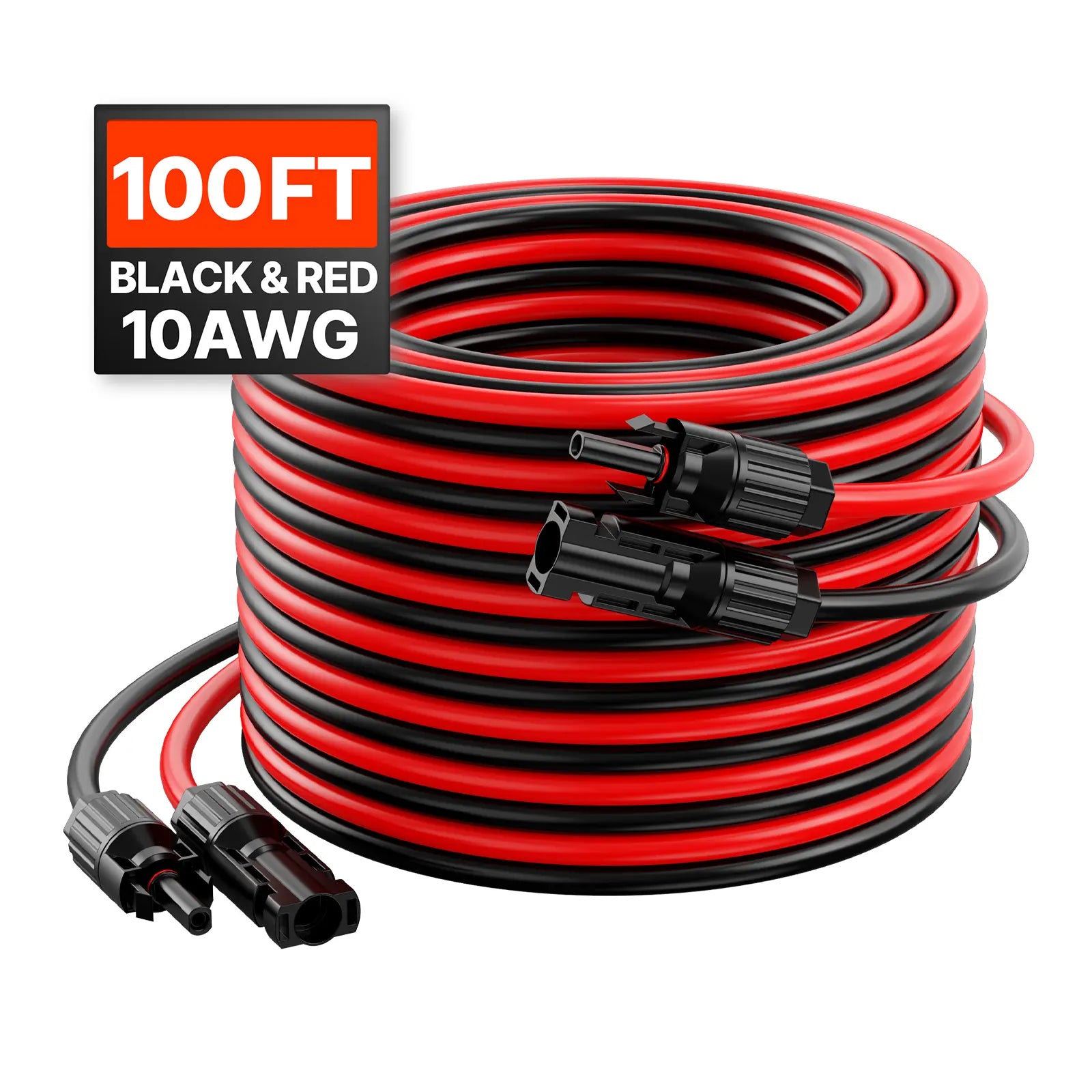 【Fathersdaygift】Vevor 100FT Solar Panel Extension Cable, 10AWG Solar Extension Cable Wire with Female & Male Waterproof Connectors, 6Mm² PV Cable for Home, Ship and RV Solar Panels, 100FT Black + 100FT Red (Set of 2)