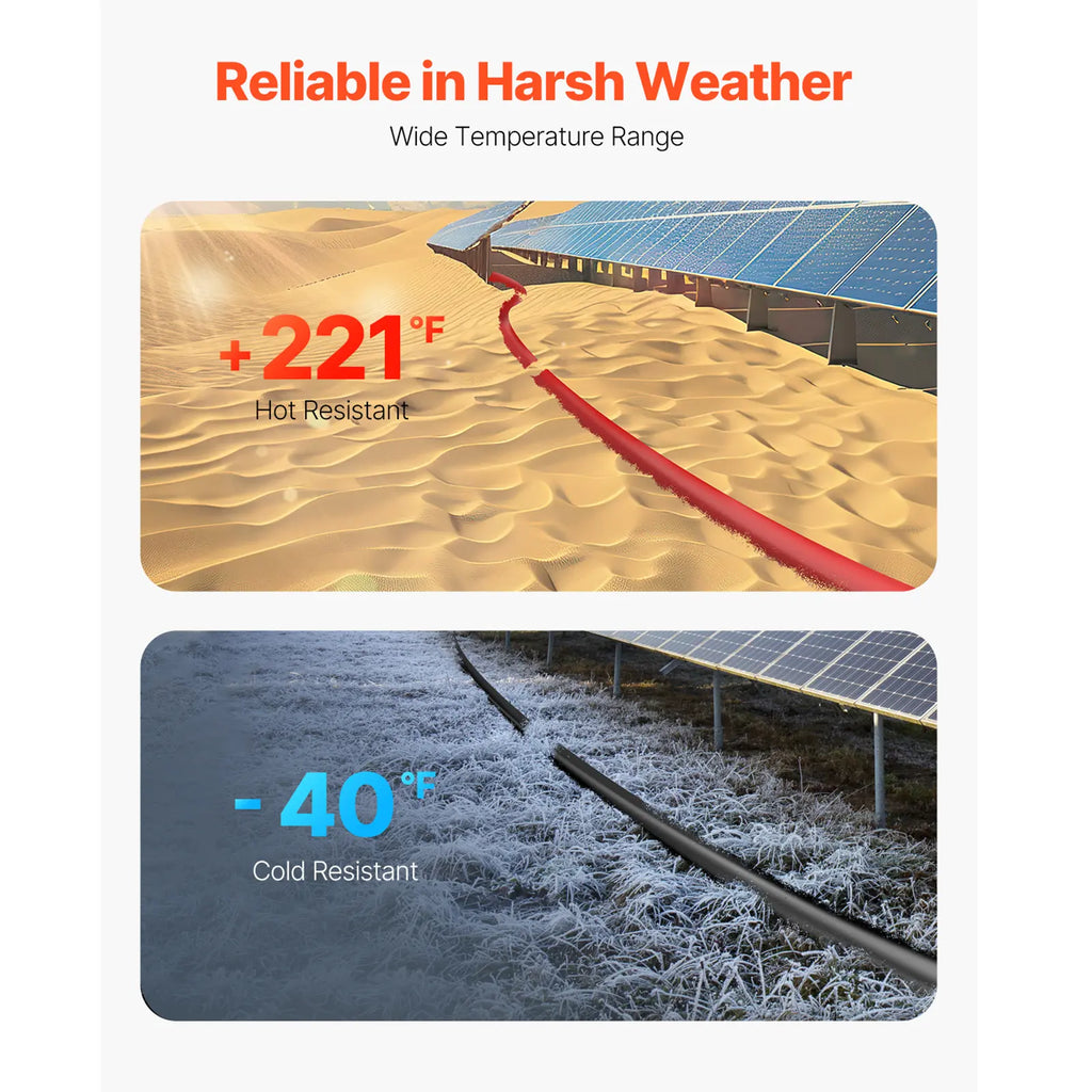 【Fathersdaygift】Vevor 100FT Solar Panel Extension Cable, 10AWG Solar Extension Cable Wire with Female & Male Waterproof Connectors, 6Mm² PV Cable for Home, Ship and RV Solar Panels, 100FT Black + 100FT Red (Set of 2)