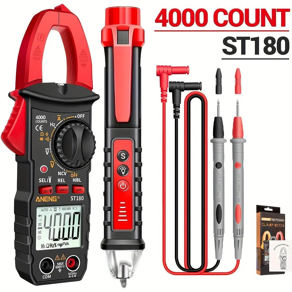ST180/ST181 Digital Clamp Meter | 4000 Count, NCV, AC/DC Voltage & Current Tester with Measuring Pen