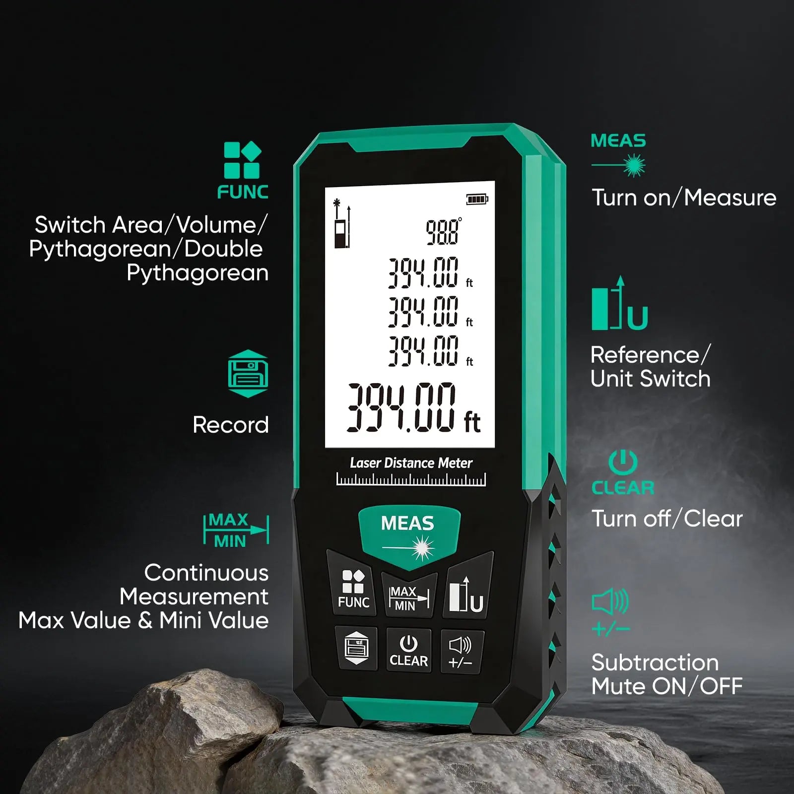 SHEKAR 328ft Digital Laser Distance Measure with Angle Sensor, Area & Volume Calculator