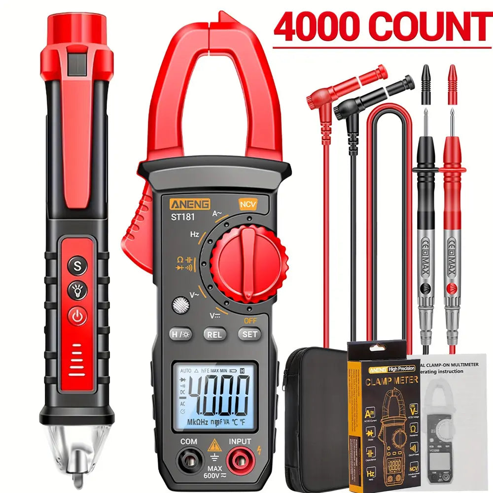 ST180/ST181 Digital Clamp Meter | 4000 Count, NCV, AC/DC Voltage & Current Tester with Measuring Pen