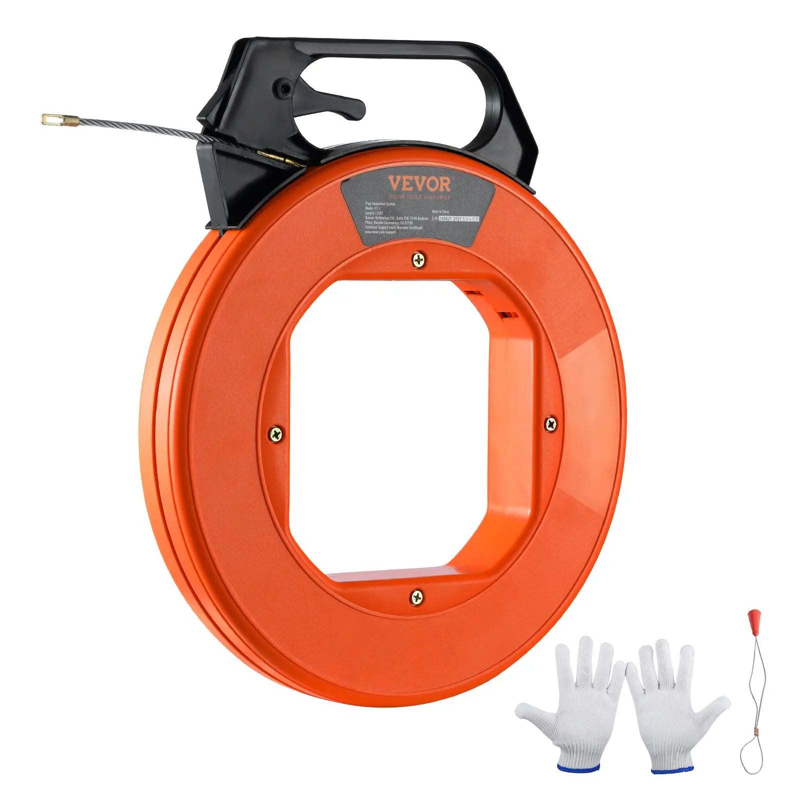 【Fathersdaygift】Vevor Fish Tape, 125-Foot, 3/16-Inch, PET Wire Puller with Optimized Housing and Handle, Easy-To-Use Cable Puller Tool, Flexible Wire Fishing Tools for Walls and Electrical Conduit, Non-Conductive