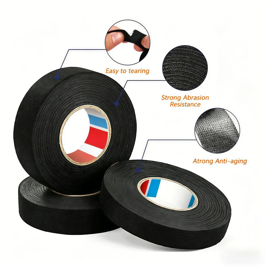 15 Meter Wire Harness Cloth Tape Adhesive Cloth Tape for Car Cable Noise Damping Heat-Resistant Flame Retardant Tape for Automotive Electrical Wrap Protection Insulation Cable Fixed