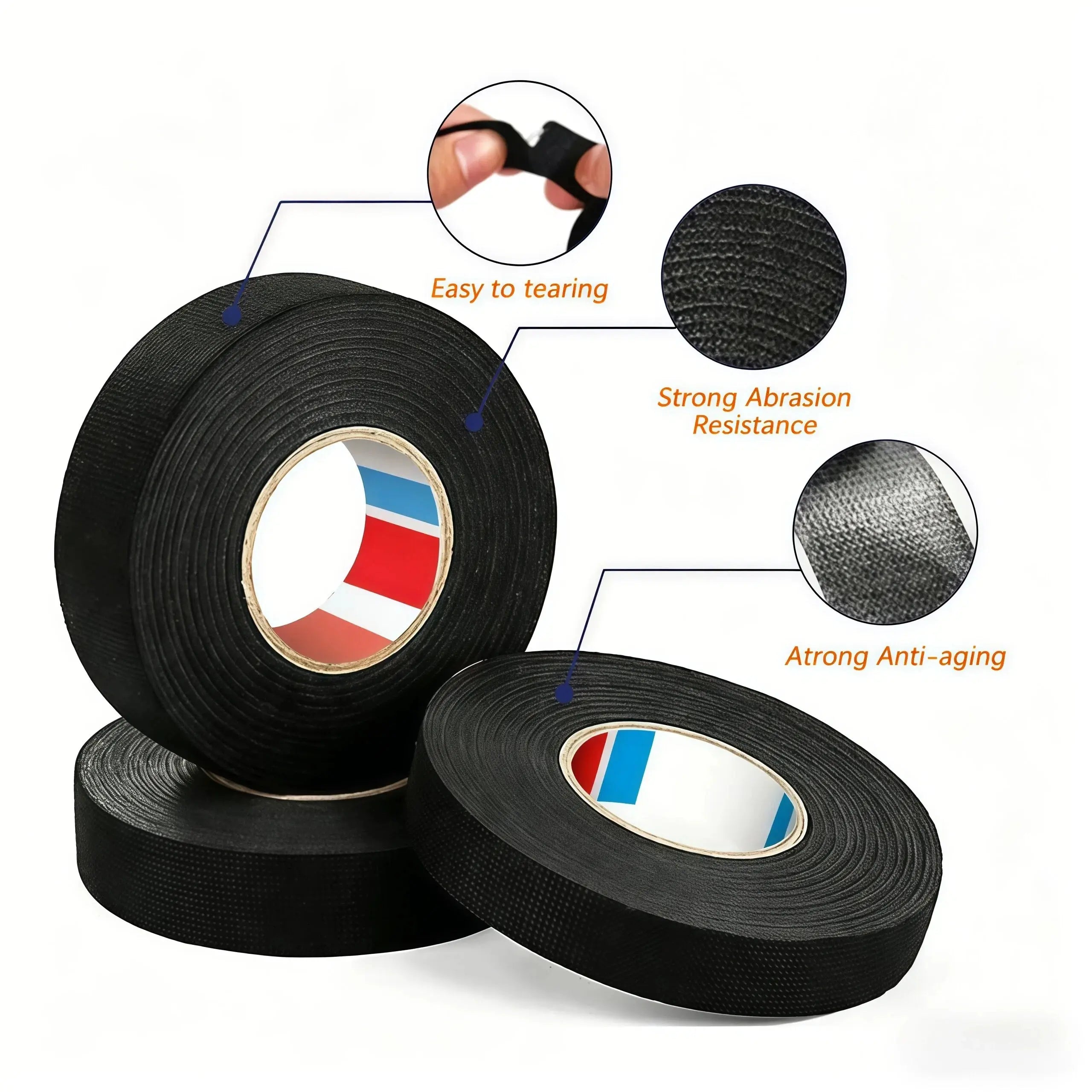 15 Meter Wire Harness Cloth Tape Adhesive Cloth Tape for Car Cable Noise Damping Heat-Resistant Flame Retardant Tape for Automotive Electrical Wrap Protection Insulation Cable Fixed