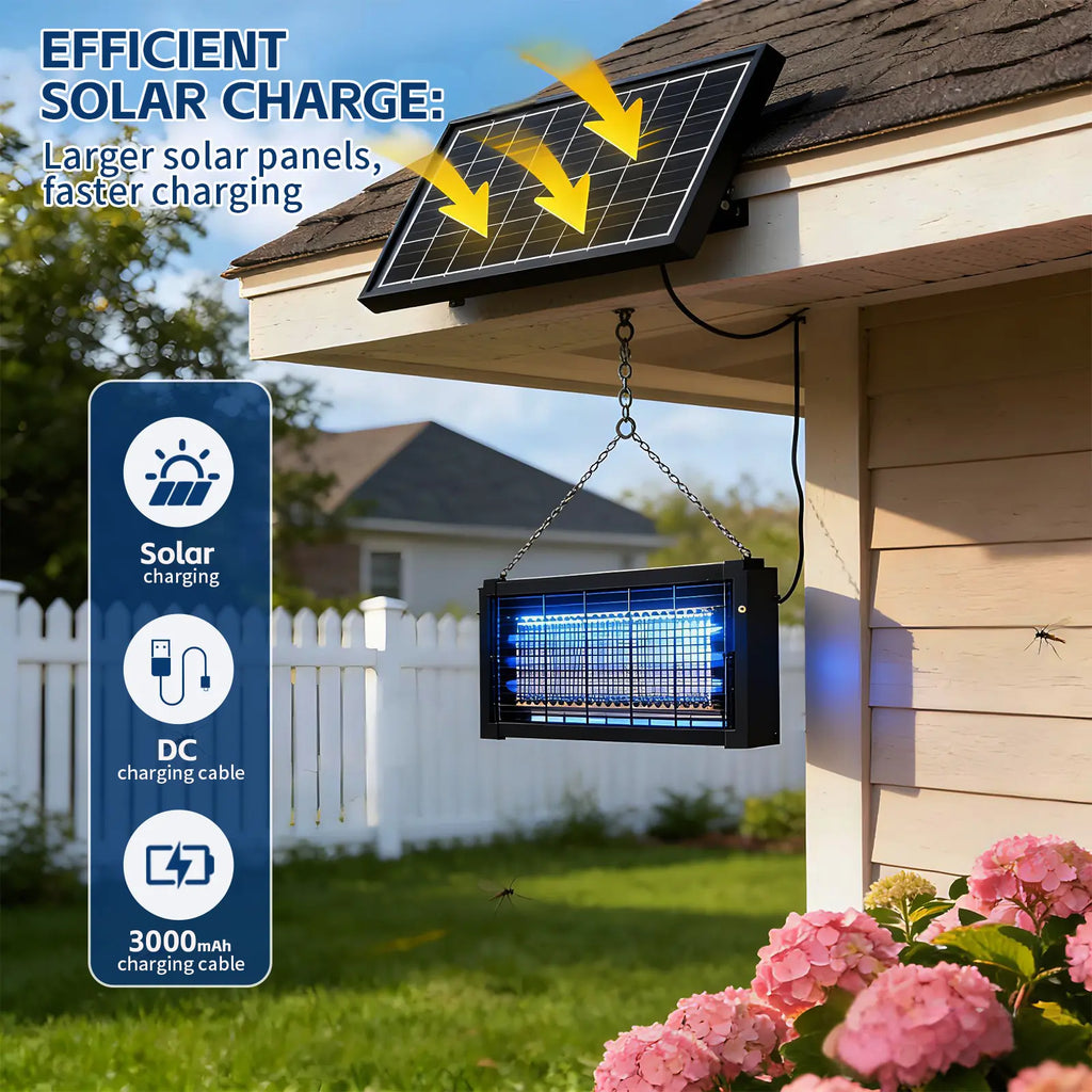 Solar Bug Zapper 4500V – 3000mAh Rechargeable Mosquito & Fly Killer with 2 Modes, IPX67 Waterproof for Patio, Garden & Outdoor Use