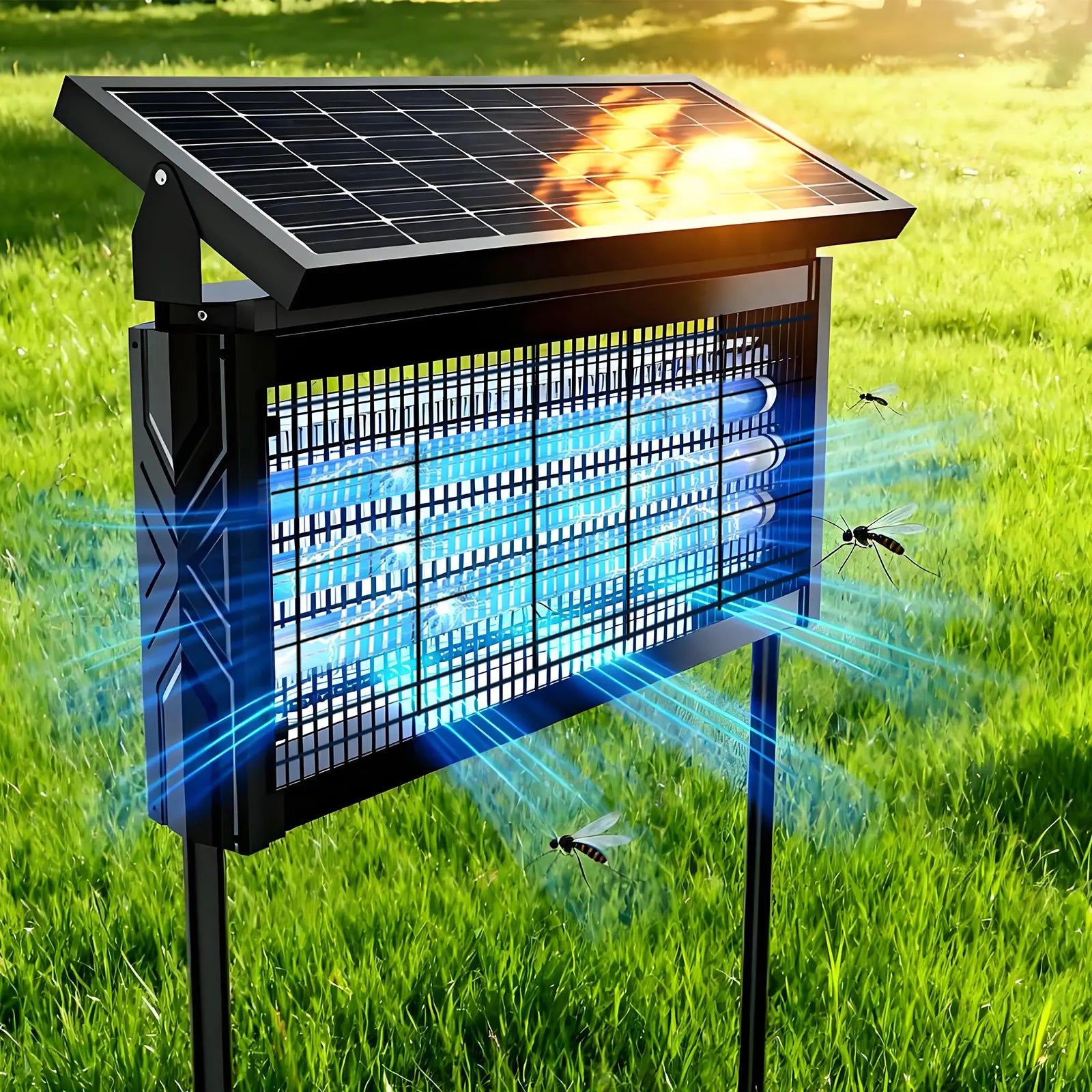 Solar Bug Zapper 4500V – 3000mAh Rechargeable Mosquito & Fly Killer with 2 Modes, IPX67 Waterproof for Patio, Garden & Outdoor Use