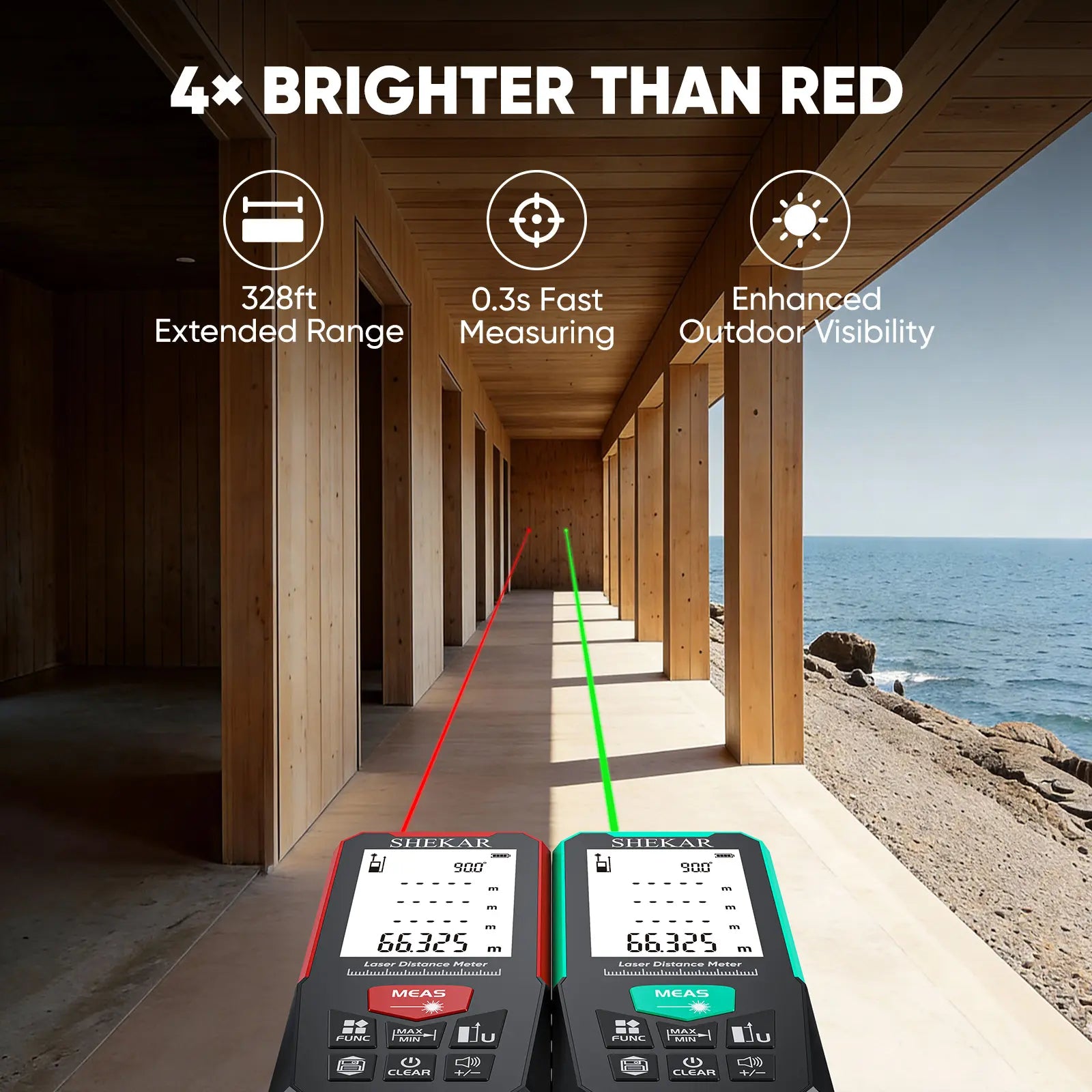 SHEKAR 328ft Digital Laser Distance Measure with Angle Sensor, Area & Volume Calculator