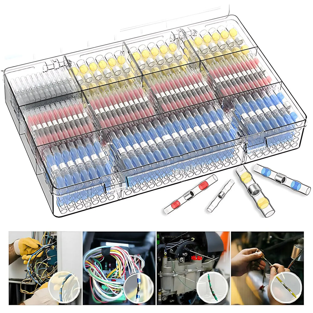 320Pcs / 640Pcs / 900Pcs Solder Seal Wire Connector Kit – Heat-Shrink Butt Conn, Waterproof Elec Terminals for Auto, Marine, DIY Wiring, Weatherproof Solder Sleeves, Car Repair, Boat, RV, No-Crimp Quick Fix