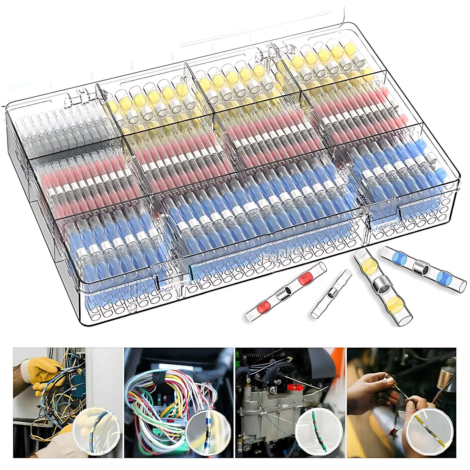 320Pcs / 640Pcs / 900Pcs Solder Seal Wire Connector Kit – Heat-Shrink Butt Conn, Waterproof Elec Terminals for Auto, Marine, DIY Wiring, Weatherproof Solder Sleeves, Car Repair, Boat, RV, No-Crimp Quick Fix