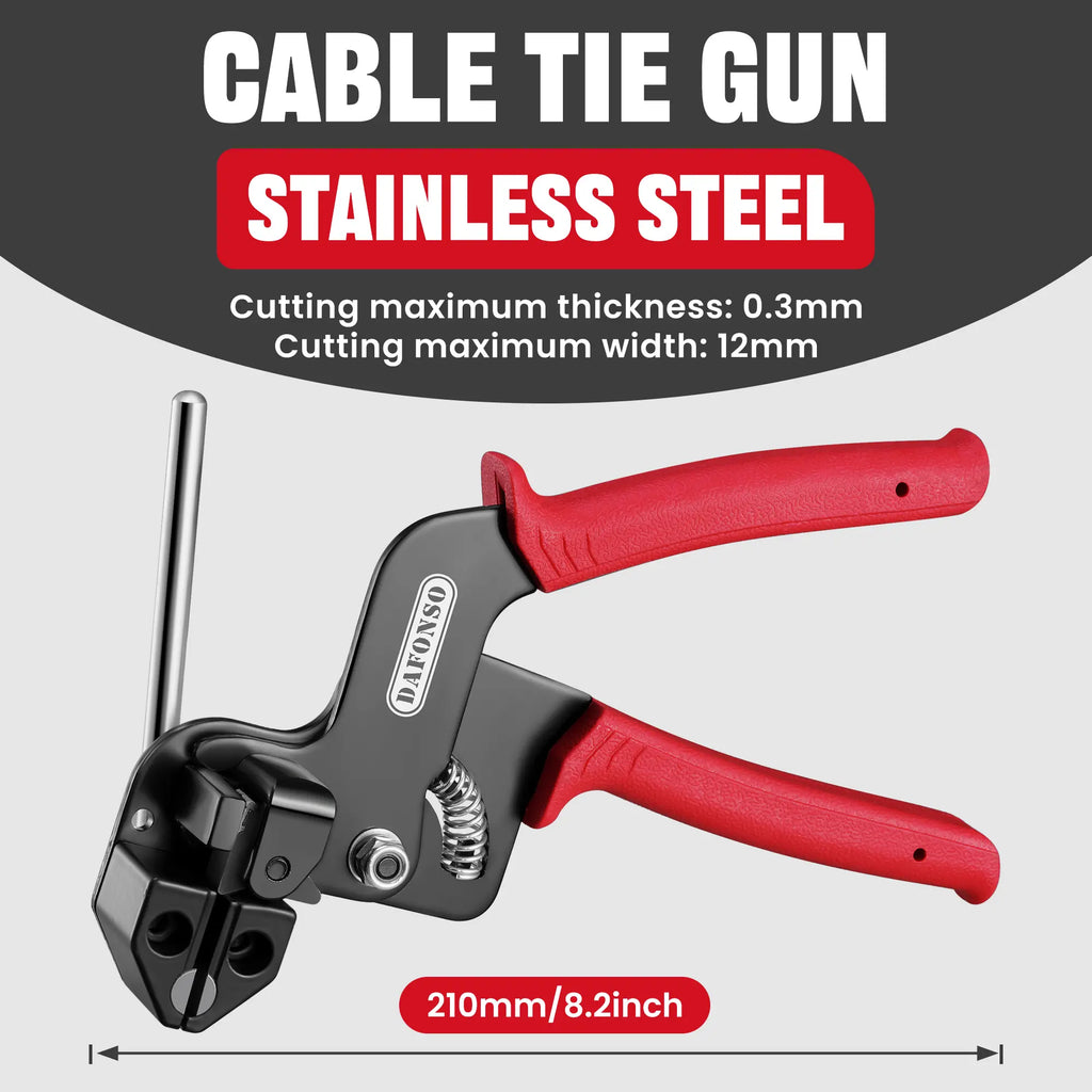 Stainless Steel Cable Tie Gun Kit-100Pcs 11.8 Inches 304 Heavy Duty Metal Zip Ties, 200LBS Tensile Strength & UV Resistant-For Fence, Exhaust Pipe, Chicken Coop & Industrial Use