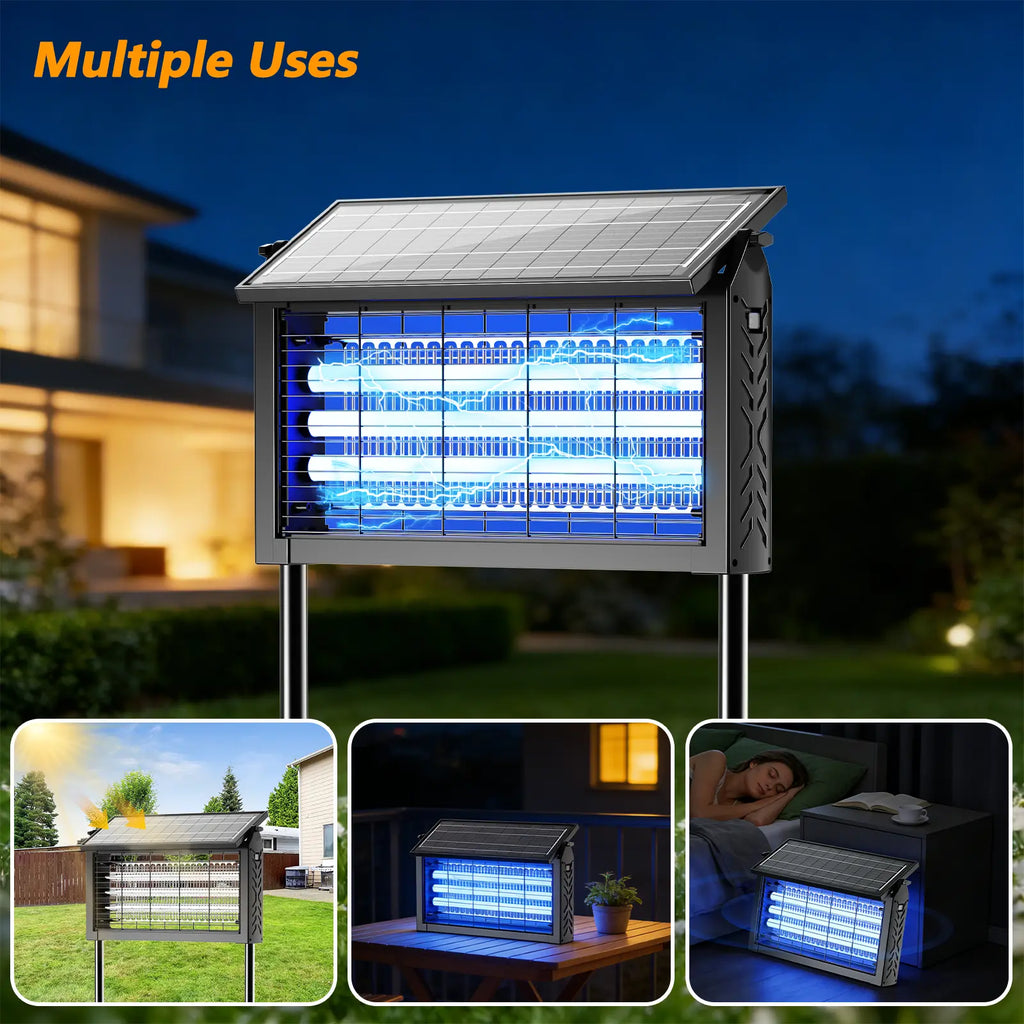 Solar Bug Zapper 4500V – 3000mAh Rechargeable Mosquito & Fly Killer with 2 Modes, IPX67 Waterproof for Patio, Garden & Outdoor Use