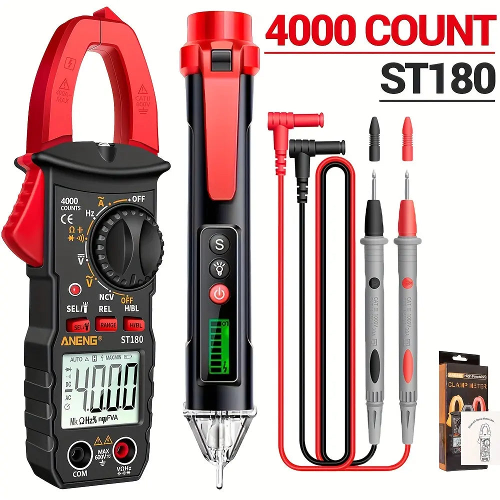 ST180/ST181 Digital Clamp Meter | 4000 Count, NCV, AC/DC Voltage & Current Tester with Measuring Pen