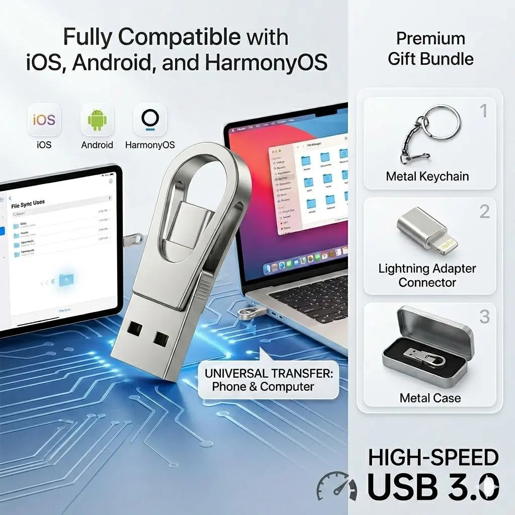 3-in-1 USB Flash Drive – OTG Type-C Dual Interface, High-Speed Storage for Android, iPhone & Computers