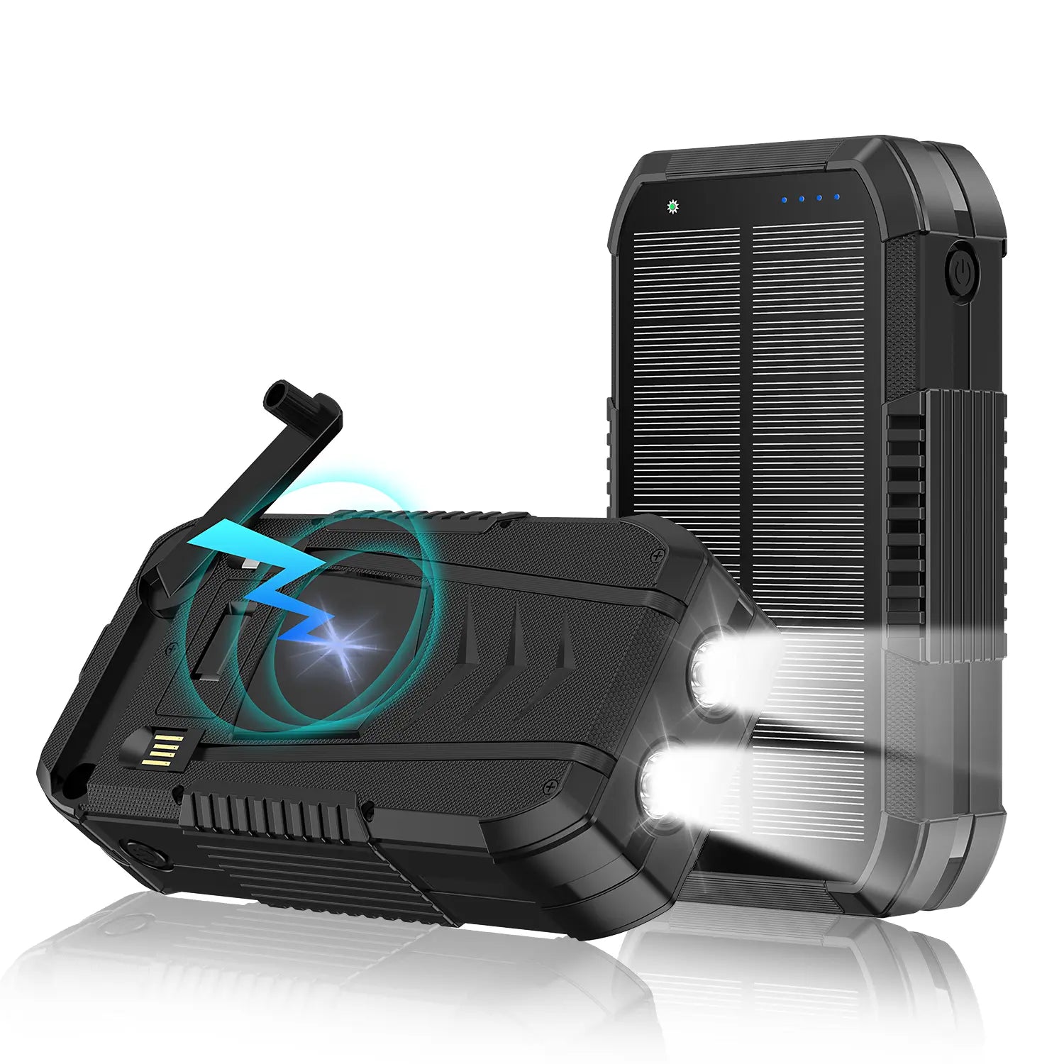 80000Mah Solar Power Bank with Hand Crank | Built-In Input & Output Cables | Dual USB Outputs | Dual Input Ports | LED Flashlight | Compass | Heavy-Duty Design for Outdoor & Emergency Use